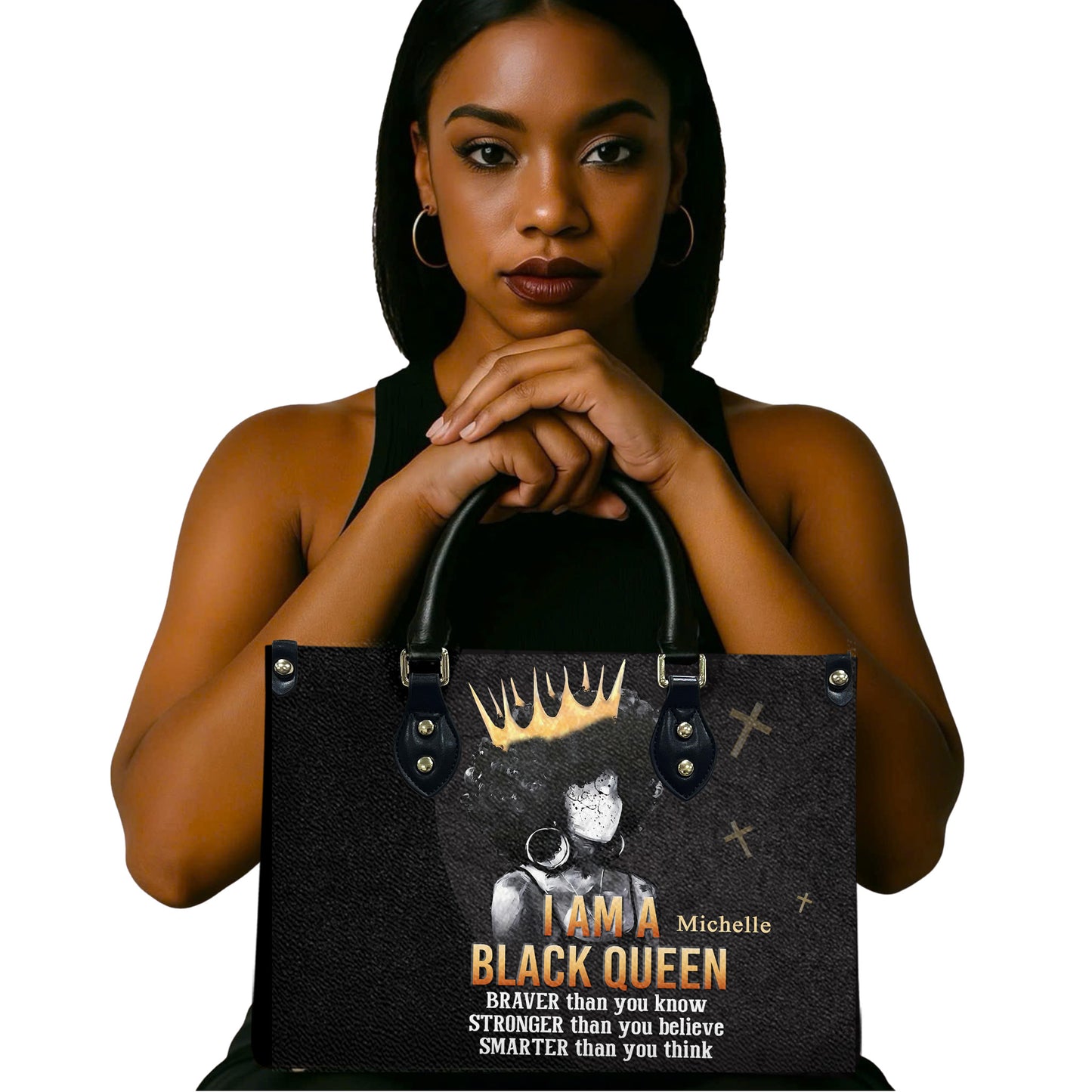I Am A Black Queen (Black 1) - Personalized Leather Handbag IAABQ1-Ha