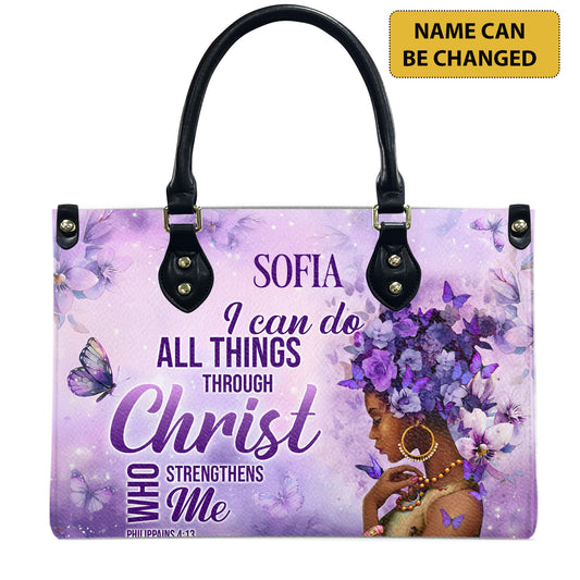 I Can Do All Things Through Christ Who Strengthens Me (Purple) - Personalized Leather Handbag YA1-Ha