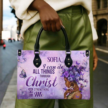 I Can Do All Things Through Christ Who Strengthens Me (Purple) - Personalized Leather Handbag YA1-Ha
