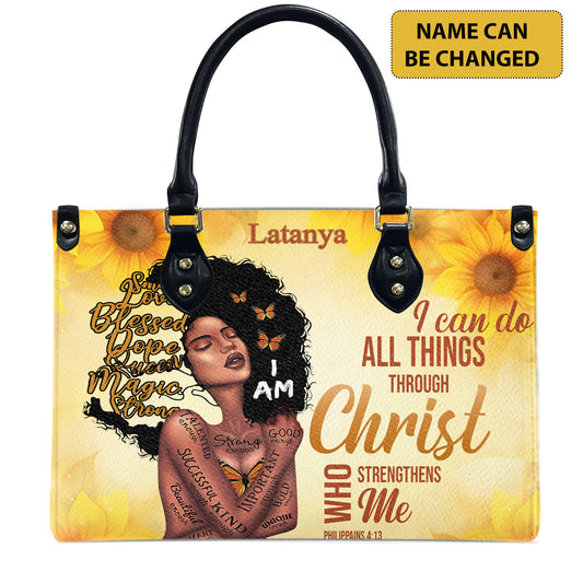 I Can Do All Things Through Christ Who Strengthens Me (Sunflower) - Personalized Leather Handbag YA1-Ha