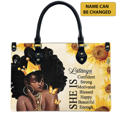 She Is (Sunflower) - Personalized Leather Handbag YA1-Ha