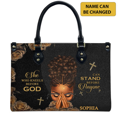 She Who Kneels Before God Can Stand Before Anyone (Black) - Personalized Leather Handbag YA1-Ha