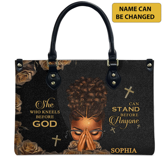 She Who Kneels Before God Can Stand Before Anyone (Black) - Personalized Leather Handbag YA1-Ha