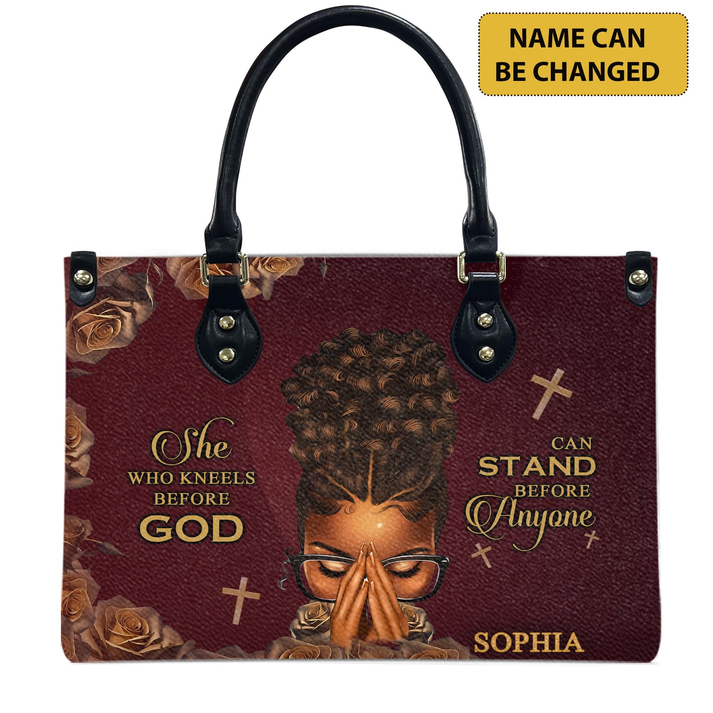 She Who Kneels Before God Can Stand Before Anyone (Maroon) - Personalized Leather Handbag YA1-Ha