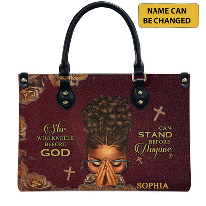 She Who Kneels Before God Can Stand Before Anyone (Maroon) - Personalized Leather Handbag YA1-Ha