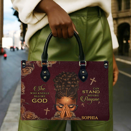 She Who Kneels Before God Can Stand Before Anyone (Maroon) - Personalized Leather Handbag YA1-Ha
