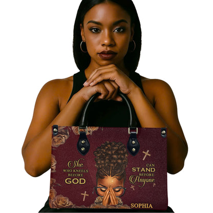 She Who Kneels Before God Can Stand Before Anyone (Maroon) - Personalized Leather Handbag YA1-Ha