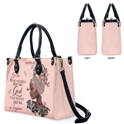 She Who Kneels Before God Can Stand Before Anyone (Pink) - Personalized Leather Handbag YA2-Ha