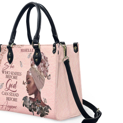 She Who Kneels Before God Can Stand Before Anyone (Pink) - Personalized Leather Handbag YA2-Ha