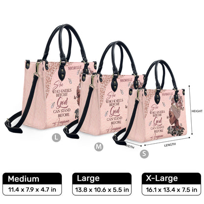 She Who Kneels Before God Can Stand Before Anyone (Pink) - Personalized Leather Handbag YA2-Ha