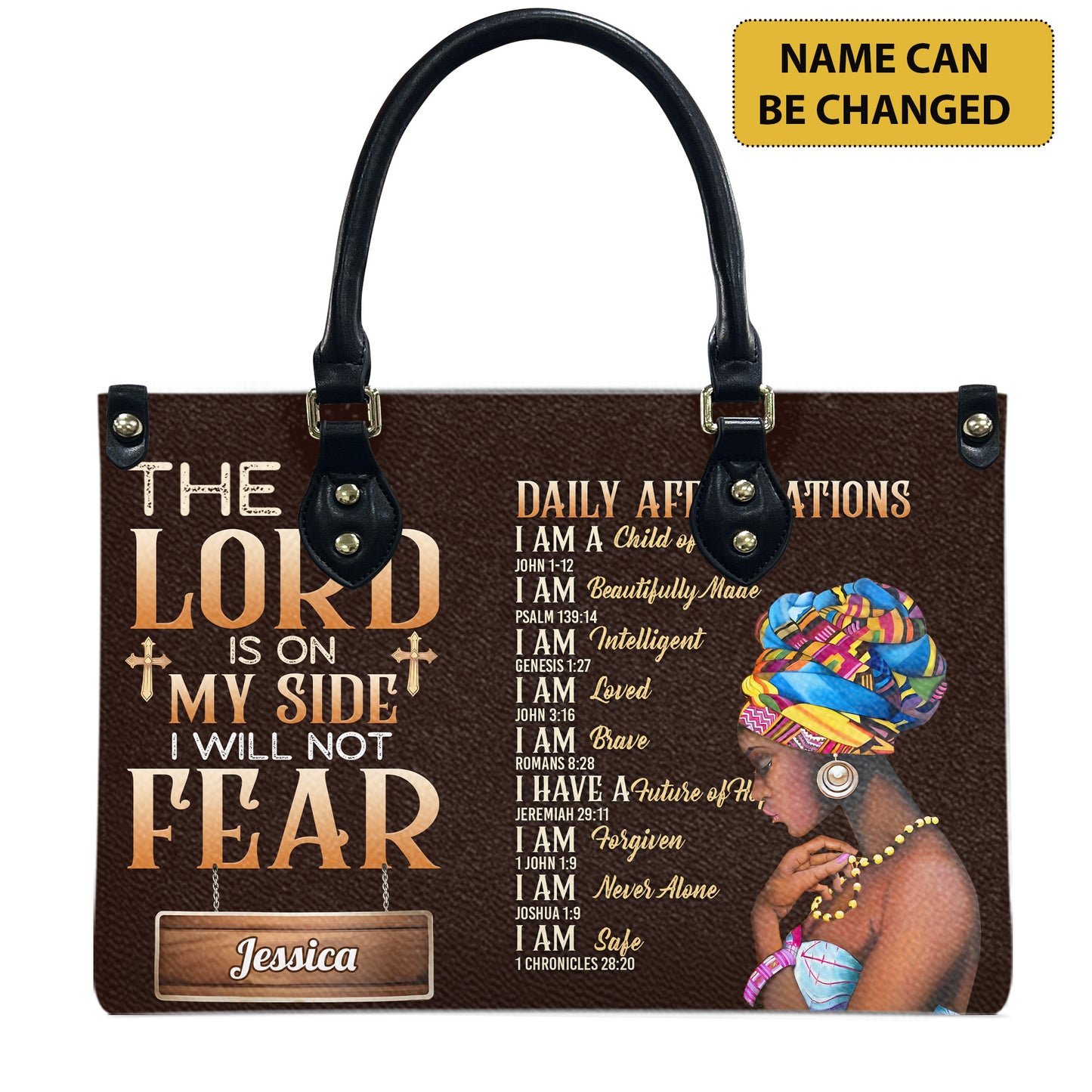 The Lord Is On My Side I Will Not Fear (Wood Brown) - Personalized Leather Handbag YA1-Ha