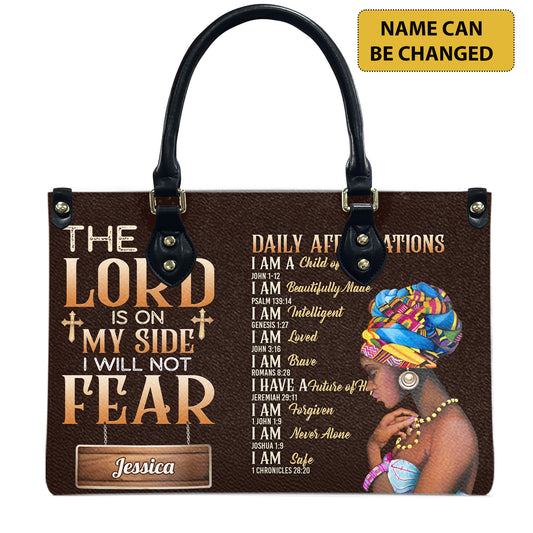 The Lord Is On My Side I Will Not Fear (Wood Brown) - Personalized Leather Handbag YA1-Ha