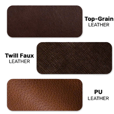 Top-Grain, Twill Faux and PU leather swatches